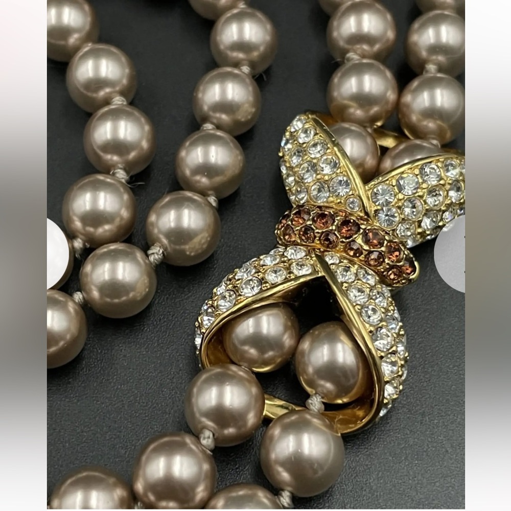 Nolan Miller Double Strand Faux Pearls Rhinestone Clasp Necklace